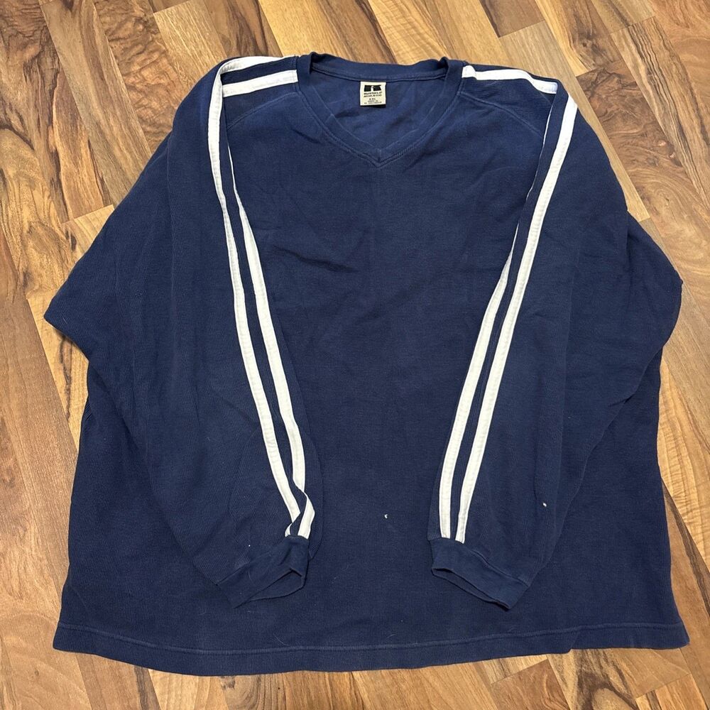 Vtg 90s Russell Athletic Thermal Waffle Knit Shirt Mens XXL Navy Blue Y2K